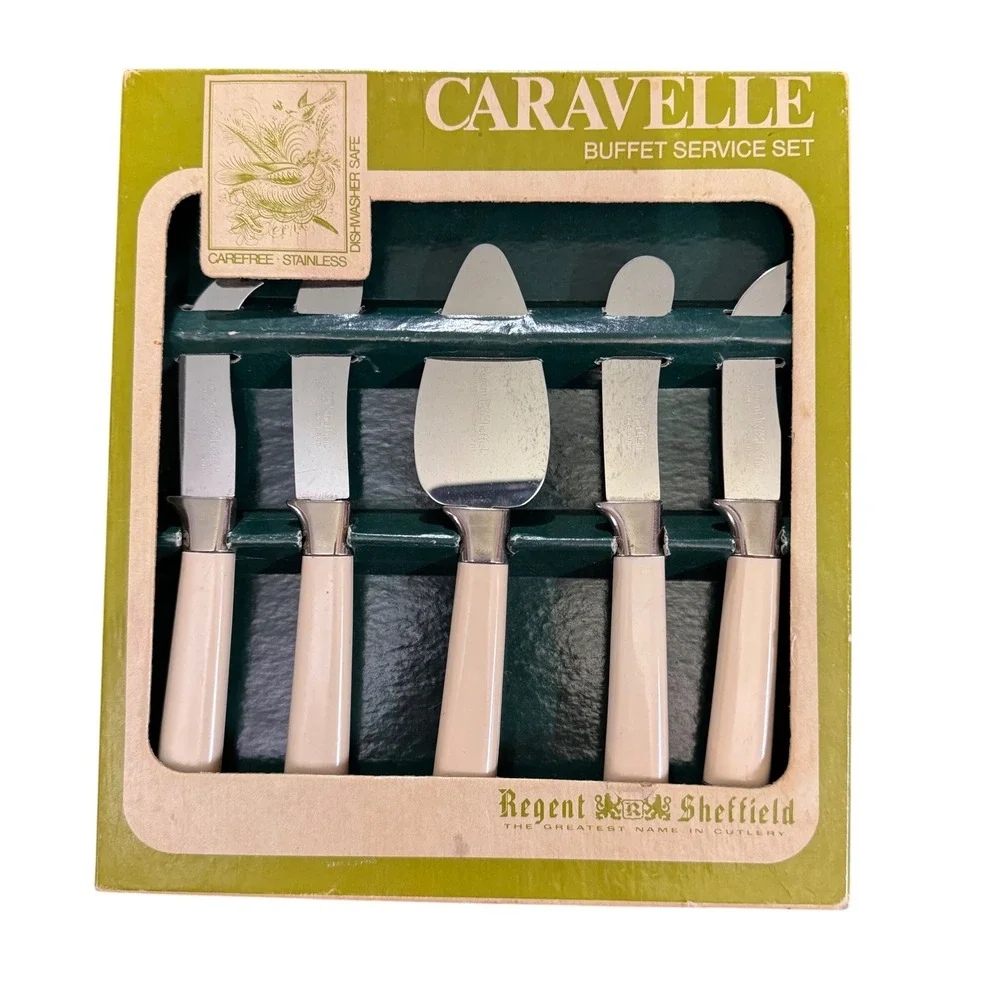 Vintage 60s Caravelle Buffet Service Set Regent Sheffield Cheese Stainless Steel